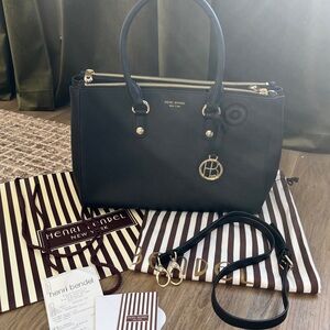 Henri Bendel Black West 57th Carryall Satchel with Gold Accents